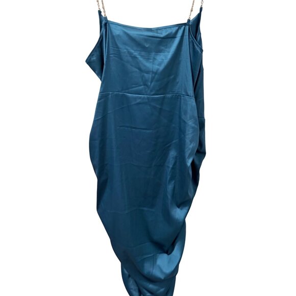 Shein Teal Blue Satin Ruched Bodycon Dress With Rhinestone Straps Sz  XL - Picture 11 of 12